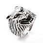 Wolf Head Wide Band Rings for Men, Punk Alloy Cuff Finger Ring
