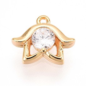 Латунные микропаве прозрачные подвески с фианитом, hamsa hand charms, без кадмия, без никеля и без свинца