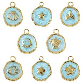 8 шт. 8 стили: морские животные 304 подвески из нержавеющей стали, с эмалью, плоские круглые прелести, ионное покрытие (ip)
