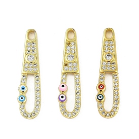 Brass Micro Pave Cubic Zirconia Pendants, with Enamel, Real 18K Gold Plated, Big Teardrop with Evil Eye