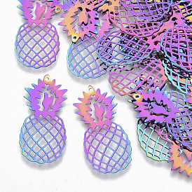 Ion Plating(IP) 201 Stainless Steel Filigree Pendants, Etched Metal Embellishments, Pineapple