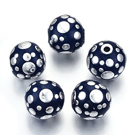 Handmade Indonesia Beads, with Metal Findings, Platinum Metal Color, Round