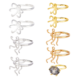 8Pcs 4 Styles Brass Adjustable Ring Findings, Prong Ring Settings