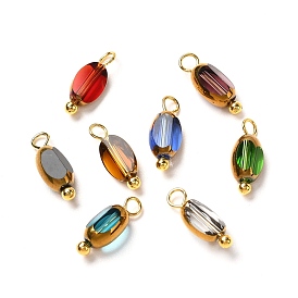 Electroplate Glass Pendants, AB Color Plated, with Brass Findings, Golden, Oval