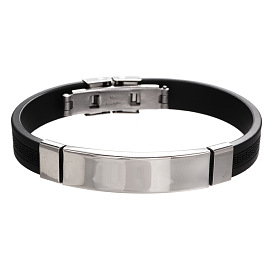 Bracelet en acier inoxydable en silicone de mode - bijoux de bracelet pour hommes simples.
