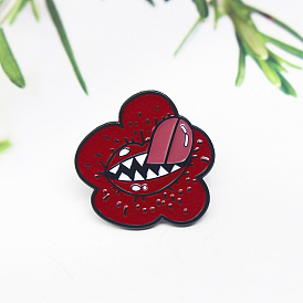 Playful Tongue Pin with Red Flower and Droplet Design - Trendy Accessory for Fashionable Outfits