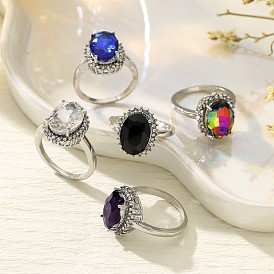 Cubic Zirconia Plain Band Rings for Women, with Alloy Rhinestone Findings, Oval