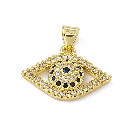 Rack Plating Brass Micro Pave Colorful Cubic Zirconia Pendants, Cadmium Free & Lead Free, Long-Lasting Plated, Eye Charm