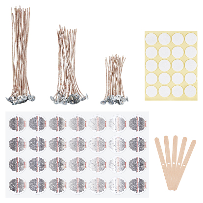 Фитиль из хлопковой свечи, железная плоская круглая опорная плита, с двусторонними самоклеящимися бумажными наклейками, палочки для мороженого из березы