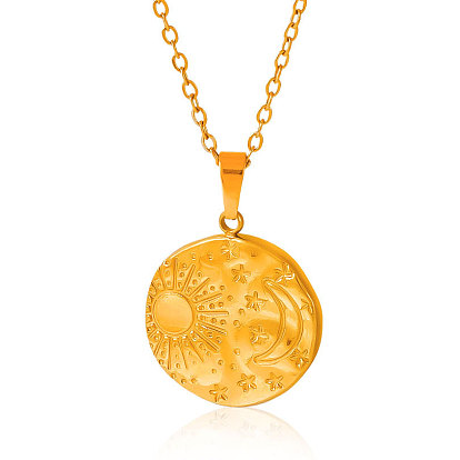 304 Женские ожерелья с подвесками в виде диска из нержавеющей стали в виде луны и солнца
