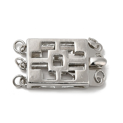 Rack Plating Brass Box Clasps, Cadmium Free & Lead Free, 3-Strand, 6-Hole, Long-Lasting Plated, Rectangle