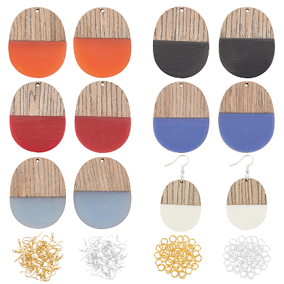 Наборы для изготовления сережек diy, 12шт 6 цвета смолы и подвески из дерева венге, два тона, овальные, 24 шт. 2 цветные латунные крючки для серег и 24 шт. 2 стильные латунные соединительные кольца