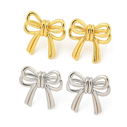 Rack Plating Brass Bowknot Stud Earrings, Long-Lasting Plated, Lead Free & Cadmium Free