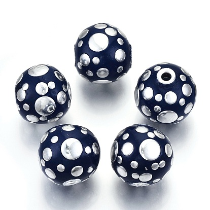 Handmade Indonesia Beads, with Metal Findings, Platinum Metal Color, Round