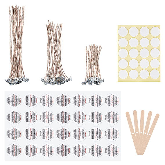 Фитиль из хлопковой свечи, железная плоская круглая опорная плита, с двусторонними самоклеящимися бумажными наклейками, палочки для мороженого из березы