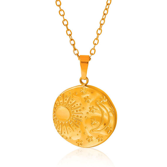 304 Женские ожерелья с подвесками в виде диска из нержавеющей стали в виде луны и солнца