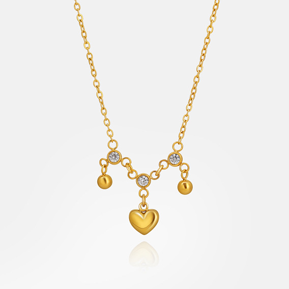 304 Подвеска в виде сердца из нержавеющей стали с прозрачными кубическими циркониями для женщин