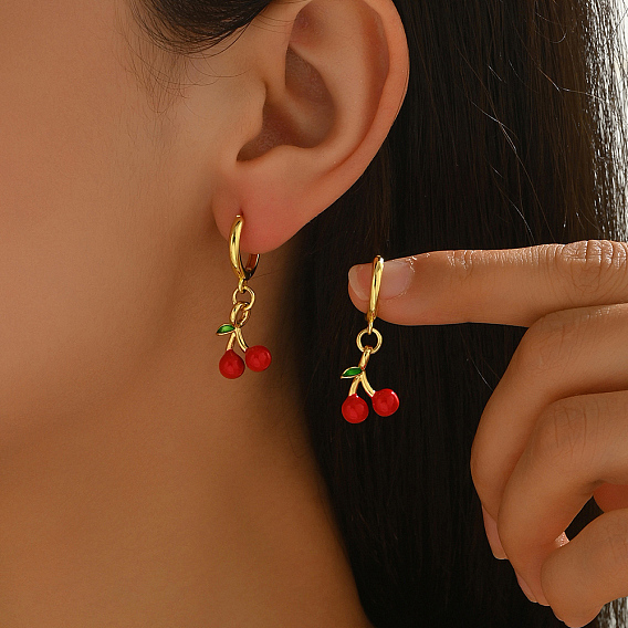 Серьги-кольца из латуни с эмалью, золотые