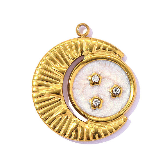 304 нержавеющей стальной эмали подвески, лунное очарование, со стразами, ионное покрытие (ip), долговечный, реальный 18 k позолоченный, кристалл