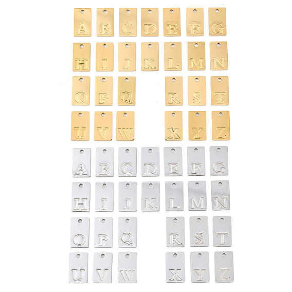 304 Stainless Steel Pendants, Rectangle with Letter Charms