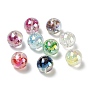 UV Plating Transparent Acrylic Beads, Iridescent, Round, with Glitter Powder