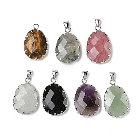 Природных драгоценных камней подвески, овальные граненые подвески с латунной и железной фурнитурой, платина