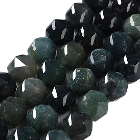 Natural Moss Agate Beads Strands, Star Cut Round Beads