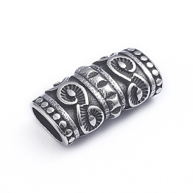 Retro 304 Stainless Steel Slide Charms/Slider Beads, for Leather Cord Bracelets Making, Rectangle with Spot & Conch Pattern