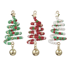 3 шт. 3 цвета стеклянные бусины большие подвески на елку, с латунным колокольчиком и 304 кольцами из нержавеющей стали