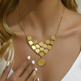 Fashionable Vintage Brass Hollow Flower Layered Coin Tassel Women's Necklaces