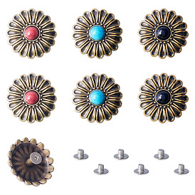 6 шт. 3 цвета хризантемы сплав со смоляными декоративными заклепками, для кошелька, , украшение кожаных ремесел, античная бронза