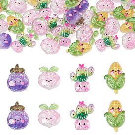 30 шт. светящиеся прозрачные кабошоны из смолы, овощи, с блестка, светится в темноте, разнообразные