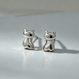 Messing Ohrstecker, Katzenform, mit 925 Sterling Silber Stift