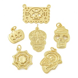 Halloween Theme Rack Plating Brass Pendants, with Jump Ring, Long-Lasting Plated, Lead Free & Cadmium Free, Real 18K Gold Plated