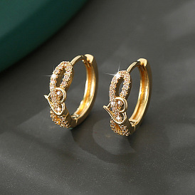Brass Micro Pave Cubic Zirconia Heart Hoop Earrings for Women