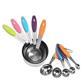 304 Stainless Steel Measuring Spoons & Cups Set, with Silicone Handle, Bakeware Tool