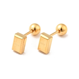 304 Stainless Steel Tiny Rectangle Stud Earrings with Screw On Ball Ear Nut for Women