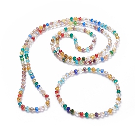 Electroplate Faceted Abacus Glass Beads Jewelry Sets, Beaded Necklaces, Stretch Bracelets, with Glass Seed Beads