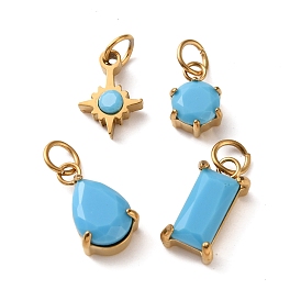 4Pcs 4 Styles Dyed Synthetic Turquoise Faceted Pendants, 304 Stainless Steel Geometric Bezeled Charms, Ion Plating(IP), Golden, Mixed Shapes
