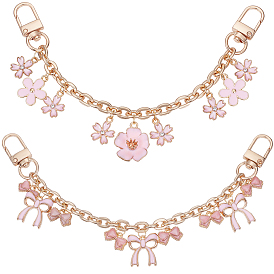 2 шт. 2 стили розовый цинковый сплав эмалированный бант цветок подвеска кабель цепочка кошелек цепи, с поворотными застежками сплава