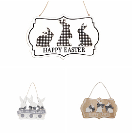 Wood Easter Bunny Pendant Decoration, Home Ornaments, with Rope, Word Happy Easter & Rabbit Pattern