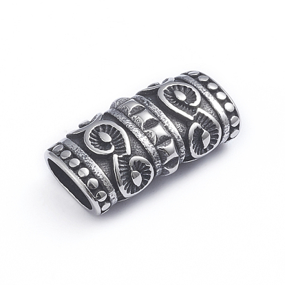 Retro 304 Stainless Steel Slide Charms/Slider Beads, for Leather Cord Bracelets Making, Rectangle with Spot & Conch Pattern