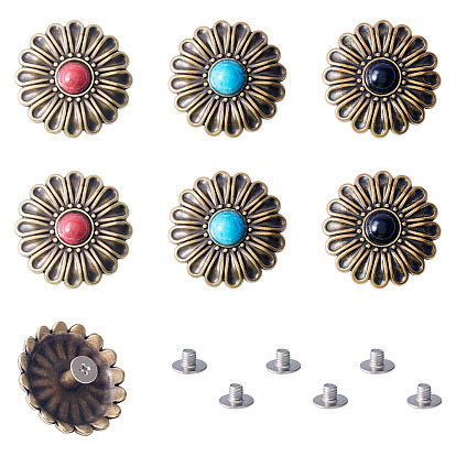 6 шт. 3 цвета хризантемы сплав со смоляными декоративными заклепками, для кошелька, , украшение кожаных ремесел, античная бронза