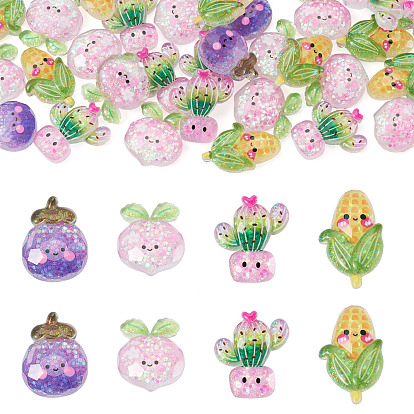 30 шт. светящиеся прозрачные кабошоны из смолы, овощи, с блестка, светится в темноте, разнообразные