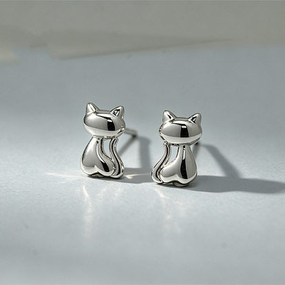 Messing Ohrstecker, Katzenform, mit 925 Sterling Silber Stift