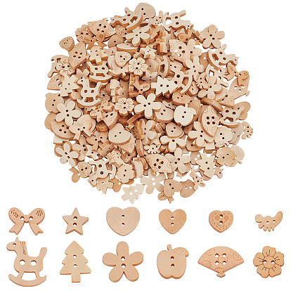 240 шт. 12 стили 2 деревянные пуговицы с отверстием, бежевые