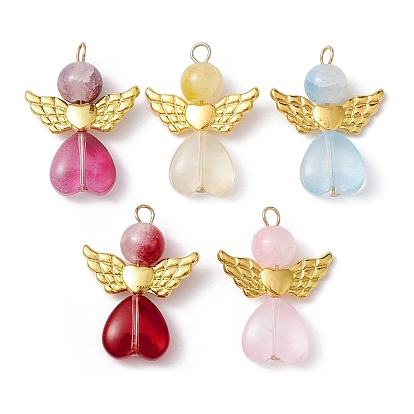 10Pcs 10 Color Glass Beaded Pendant, with Alloy Findings, Angle Fairy Charms
