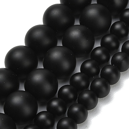 Натуральные бусины из черного оникса (окрашенные и нагретые), матовые, круглые