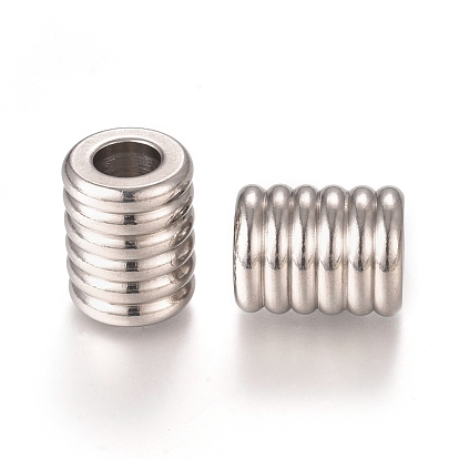 304 Stainless Steel Grooved European Beads, Large Hole Beads, Column