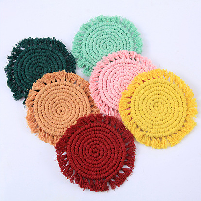 Nordic hand-woven color cotton rope coaster round tassel coaster table mat placemat heat insulation pad creative placemat